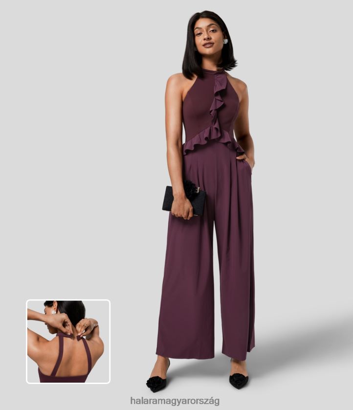 ruházat Halara szellős kötőfék, fodros csat, háttámla nélküli zseb, széles láb, gyorsan szárítható koszorúslány és esküvői vendég kombiné bársonyvirág nők 8FPF802087