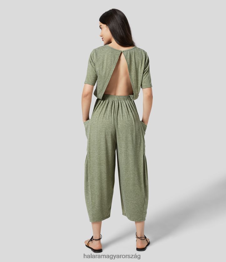 ruházat Halara támla nélküli plicált oldalzseb relax alkalmi jumpsuit világoszöld virágos fonal nők 8FPF802077