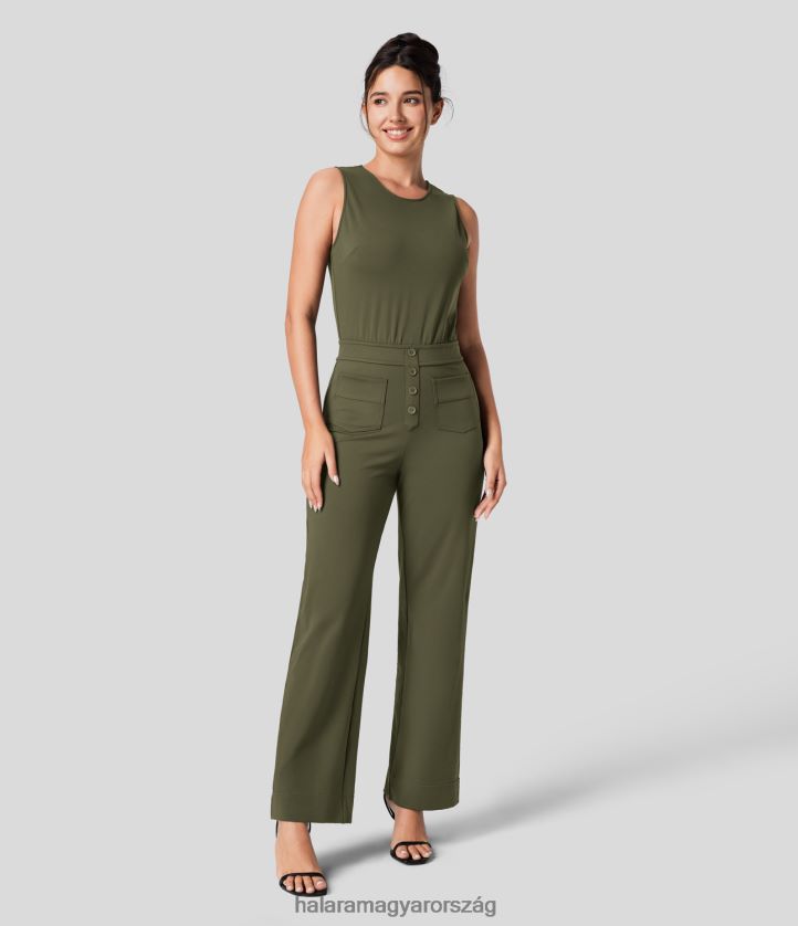 ruházat Halara ujjatlan kulcslyuk hátsó gomb több zsebes munkaruha erdei éjszaka nők 8FPF802082