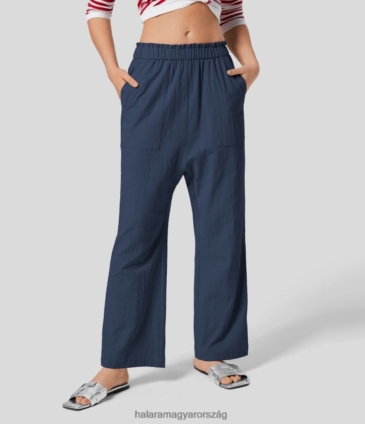ruházat Halara alacsony emelkedésű fodros több zsebes üdülőhely pamut háremnadrág jelvény kék nők 8FPF80484