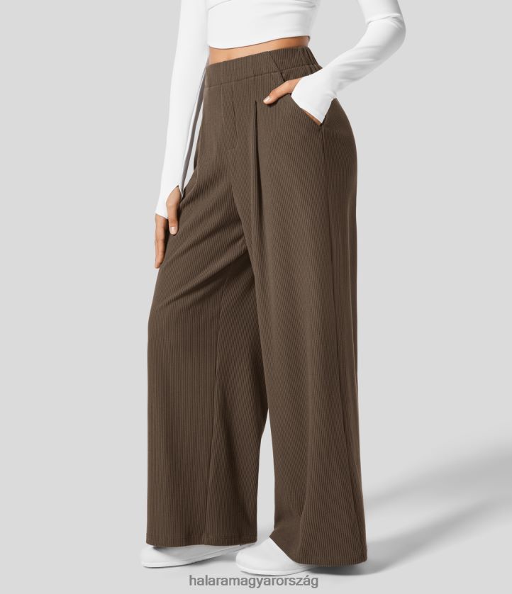 ruházat Halara bordázott kötött, magas derekú, oldalzsebből álló, széles szárú alkalmi nadrág vastag földbarna nők 8FPF80169