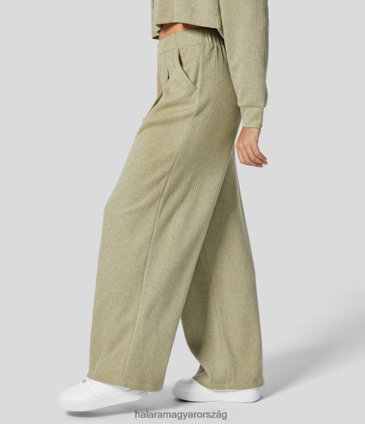 ruházat Halara bordázott, magas derekú plicált oldalzseb széles szárú alkalmi nadrág szürke zöld nők 8FPF80141