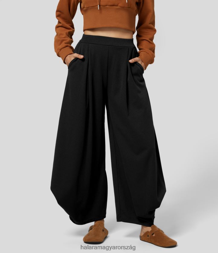 ruházat Halara bordázott, magas derekú, több zsebes, tömör alkalmi háremnadrág fekete nők 8FPF80450