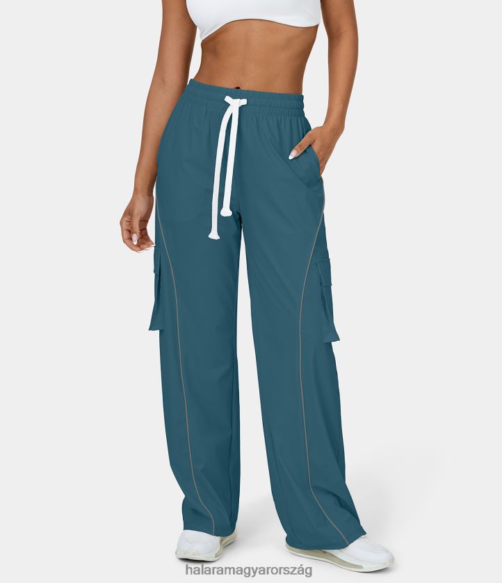 ruházat Halara fényvisszaverő, alacsony magasságú húzózsinór több zsebbel, széles szárú kontraszttal, alkalmi tehernadrág szitakötő nők 8FPF80144