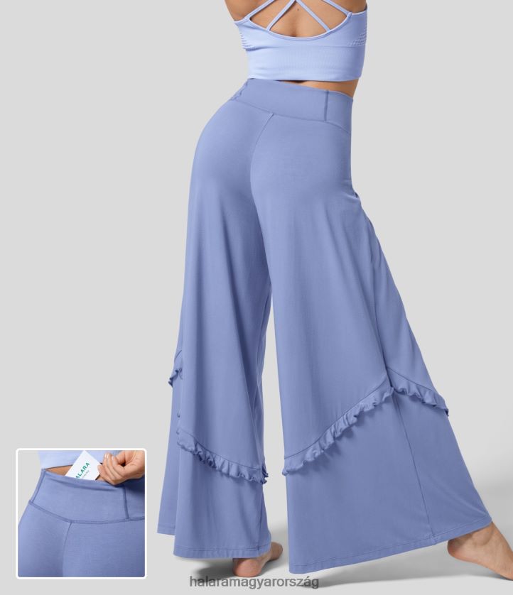 ruházat Halara középen emelkedő hátsó zsebes fodros, folyós, széles szárú alkalmi nadrág fehérített farmer nők 8FPF80138