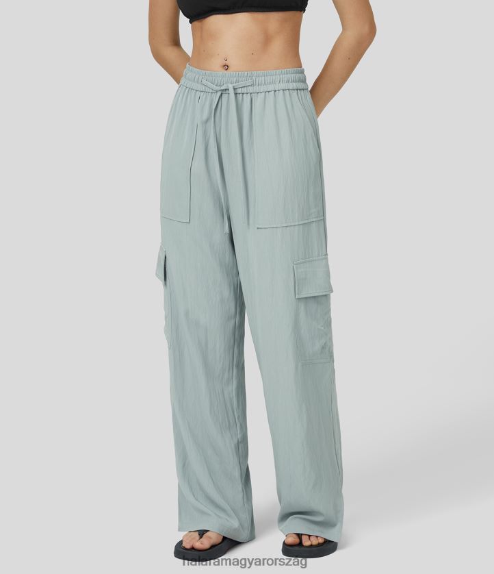 ruházat Halara középen emelkedő húzózsinóros több zseb, osztott széles szárú alkalmi cargo pamutnadrág kikötő szürke nők 8FPF80181
