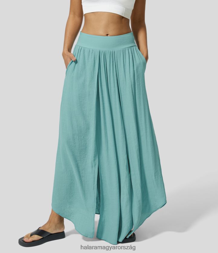 ruházat Halara középen emelkedő oldalzseb, osztott széles szárú, lefutott alkalmi nadrág nílusi kék nők 8FPF80203