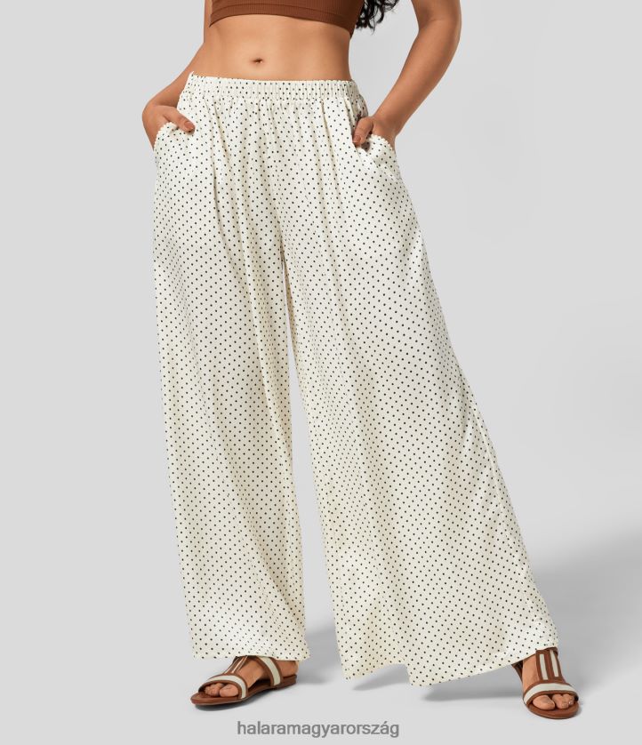 ruházat Halara középen emelkedő, oldalzsebből álló, széles szárú pöttyös üdülőnadrág világos bézs pöttyös nők 8FPF80163
