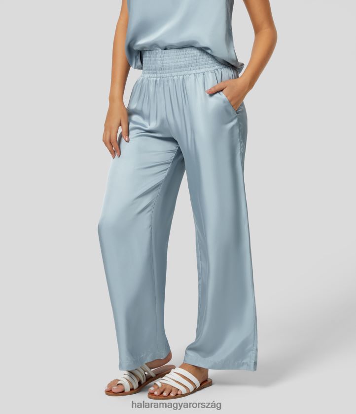 ruházat Halara középen emelkedő ráncolt oldalzseb széles szárú szaténszerű alkalmi nadrág sterling kék nők 8FPF80219