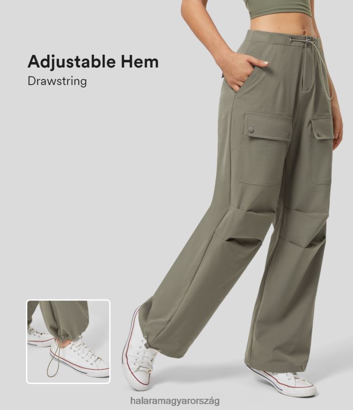 ruházat Halara középen emelkedő, több zsebbel domborodó, állítható húzózsinóros szegélyű, széles szárú alkalmi cargo nadrág vetiver nők 8FPF80184