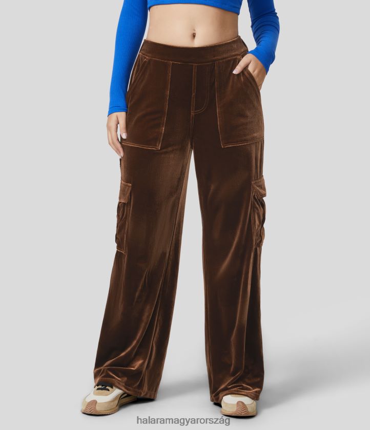 ruházat Halara középen emelkedő több zsebes bársony alkalmi cargo nadrág patina barna nők 8FPF80237