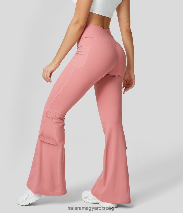 ruházat Halara magas derekú crossover oldalzseb patchwork flare alkalmi nadrág cukorka rózsaszín nők 8FPF80354