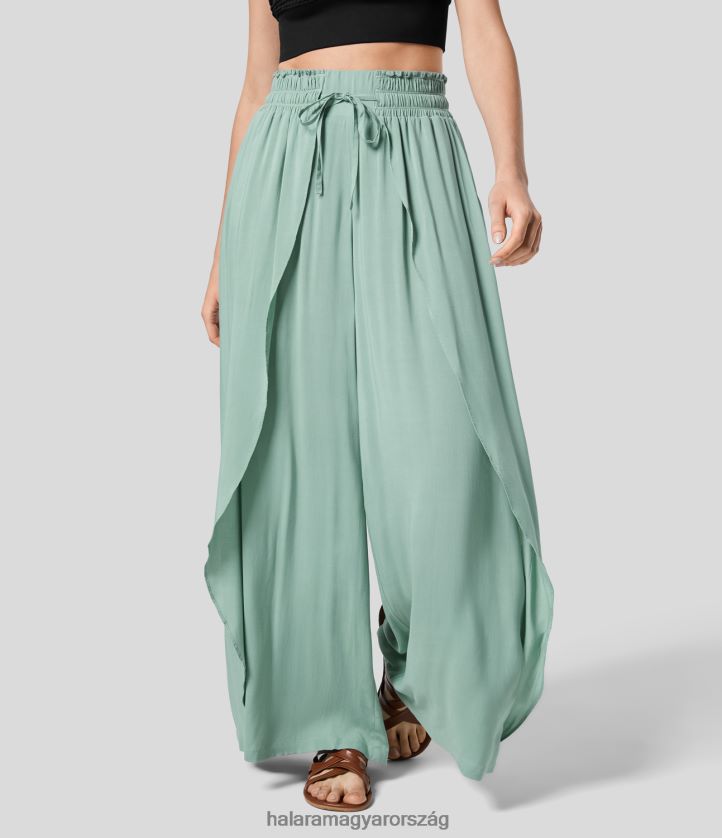 ruházat Halara magas derekú fodros, húzózsinórral kötött oldalzseb széles szárú, folyékony palazzo alkalmi nadrág füstös cián nők 8FPF80151