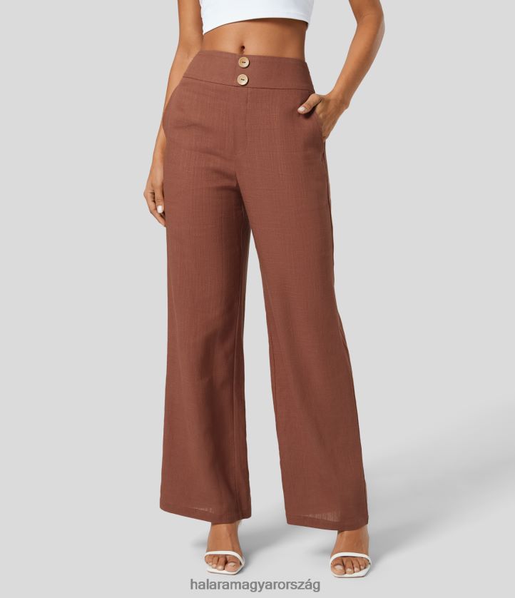 ruházat Halara magas derekú gomb oldalzseb egyenes szárú alkalmi vászonnadrág fekete nők 8FPF80465