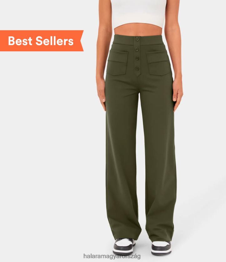 ruházat Halara magas derekú gomb több zsebes egyenes szárú alkalmi nadrág erdei éjszaka nők 8FPF80444