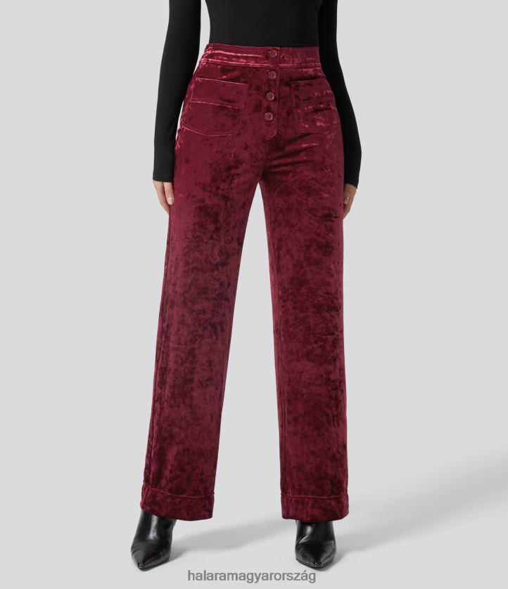 ruházat Halara magas derekú gomb több zsebes egyenes szárú bársony alkalmi nadrág Burgundia nők 8FPF80463