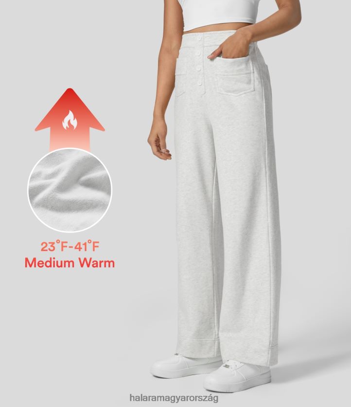 ruházat Halara magas derekú gomb több zsebes egyenes szárú polár alkalmi pamutnadrág tea fehér virág szürke nők 8FPF80446