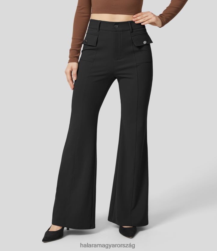 ruházat Halara magas derekú gombos, cipzáras füles zsebben dolgozó flare nadrág fekete nők 8FPF80381