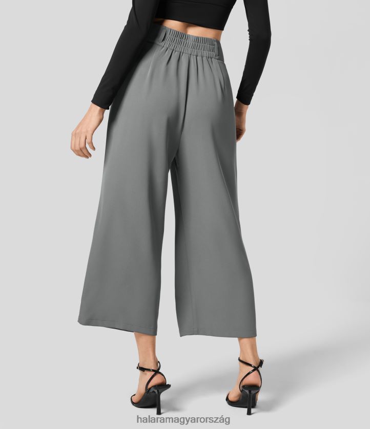 ruházat Halara magas derekú gombos cipzáras oldalzseb ráncolt széles szárú, levágott munkaruha nadrág puskaporszürke nők 8FPF80178