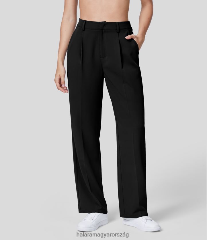 ruházat Halara magas derekú hátul elasztikus oldalzseb tömör egyenes szárú munkaruha nadrág fekete nők 8FPF80415