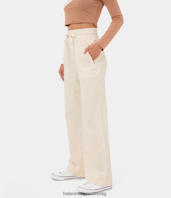 ruházat Halara magas derekú húzózsinóros oldalsó cipzáras zseb széles szárú alkalmi pamutnadrág vanília fagyi nők 8FPF80470