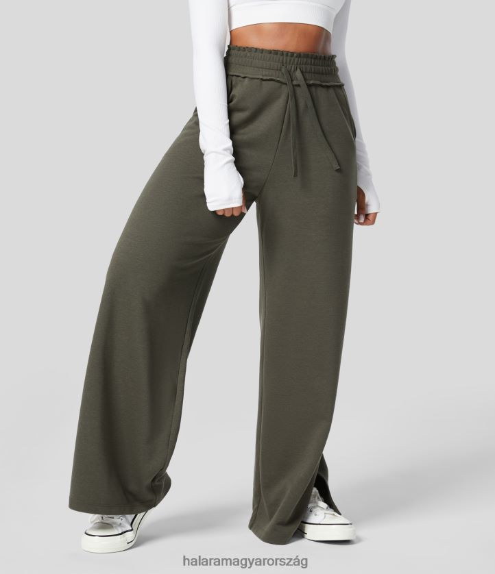 ruházat Halara magas derekú, húzózsinóros oldalzseb, osztott szegélyű hétköznapi széles szárú pamut melegítőnadrág szőlőlevél nők 8FPF80193