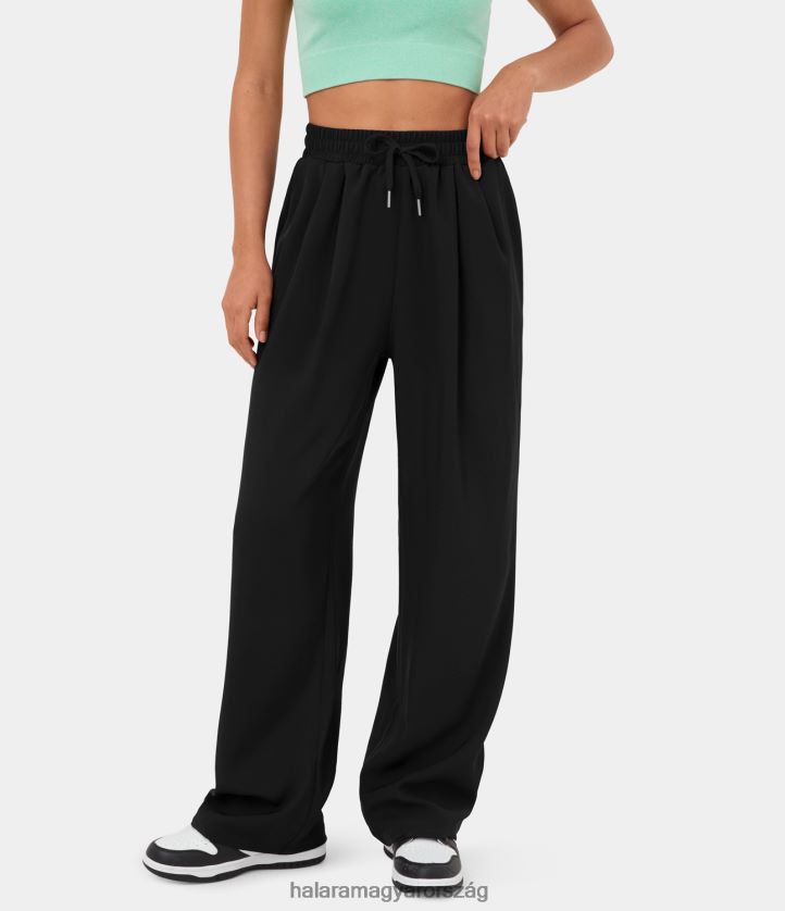 ruházat Halara magas derekú húzózsinóros oldalzseb széles szárú alkalmi nadrág fekete nők 8FPF80214