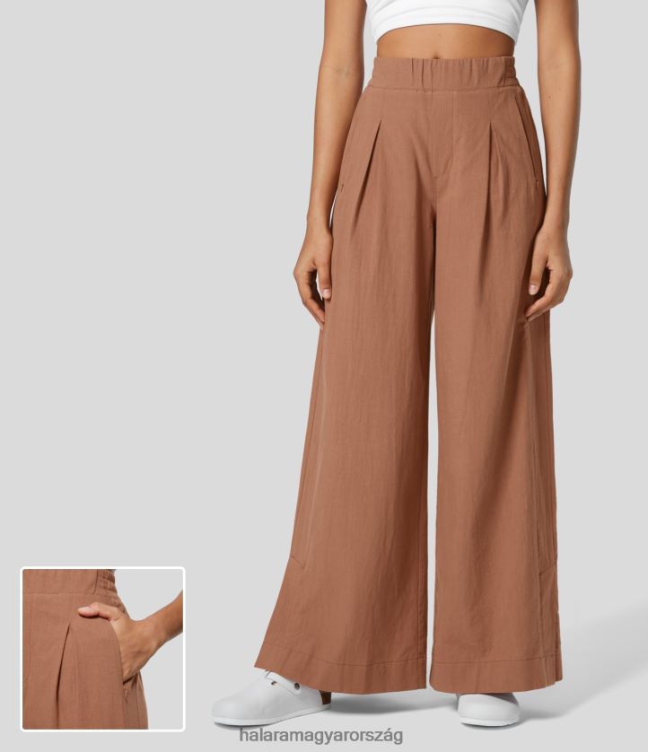 ruházat Halara magas derekú, húzott cipzáras oldalzseb osztott szegéllyel széles szárú palazzo alkalmi pamutnadrág rozsda vörös nők 8FPF80174