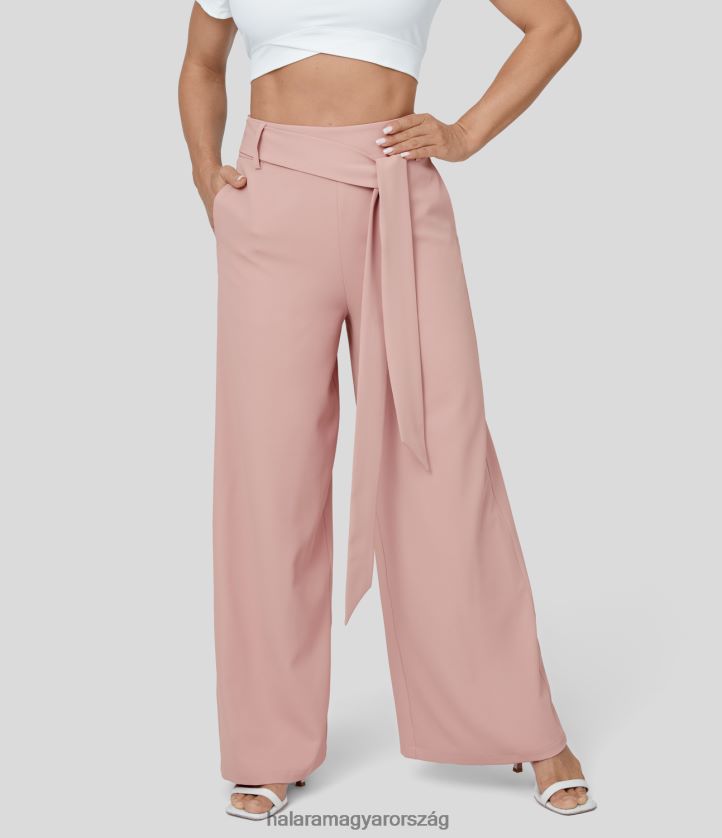 ruházat Halara magas derekú láthatatlan cipzáras nyakkendő elöl oldalzseb széles szárú alkalmi nadrág esti homok nők 8FPF80202