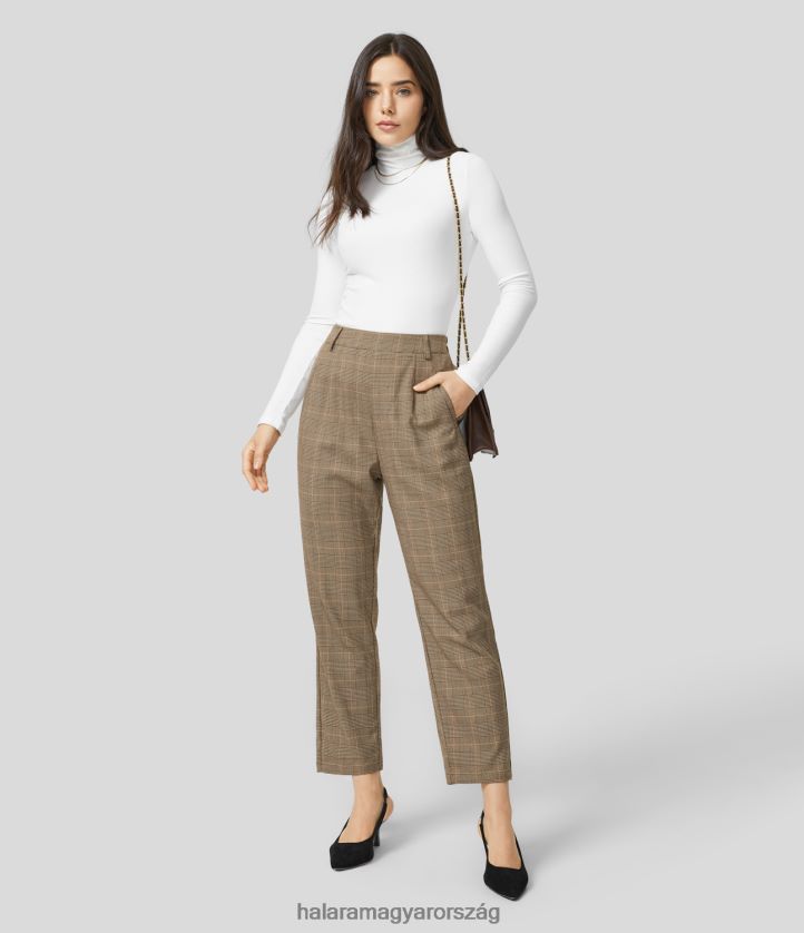 ruházat Halara magas derekú láthatatlan cipzáras oldalzseb egyenes szárú houndstooth munkaruha nadrág khaki színű vadászfogú nők 8FPF80419