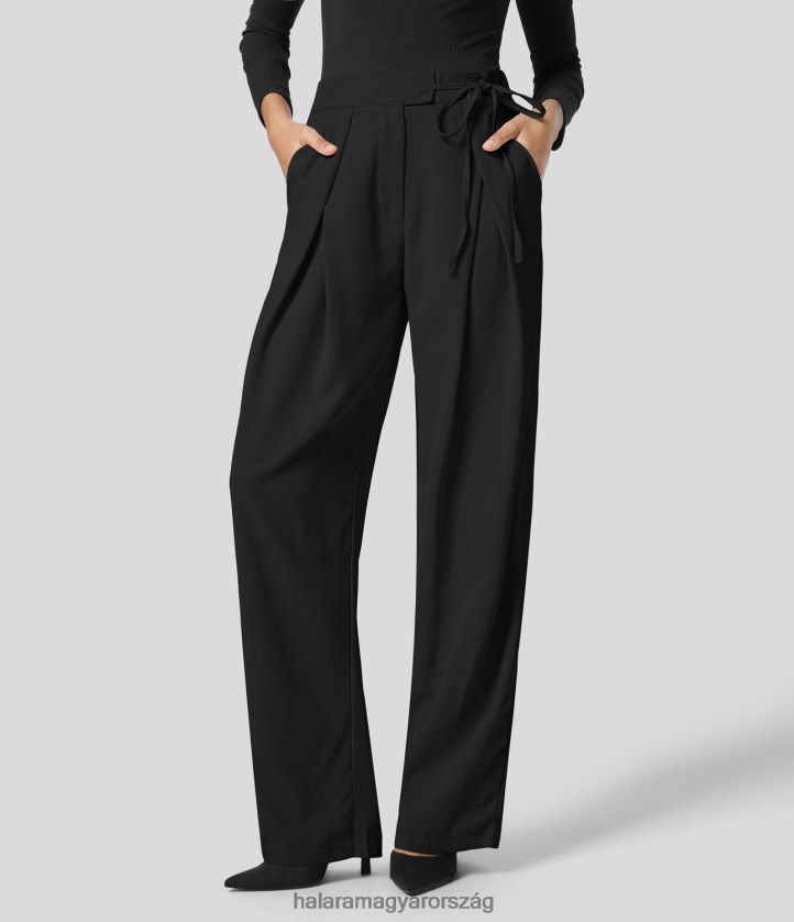 ruházat Halara magas derekú megkötős oldalzseb egyenes szárú munkaruha nadrág fekete nők 8FPF80433