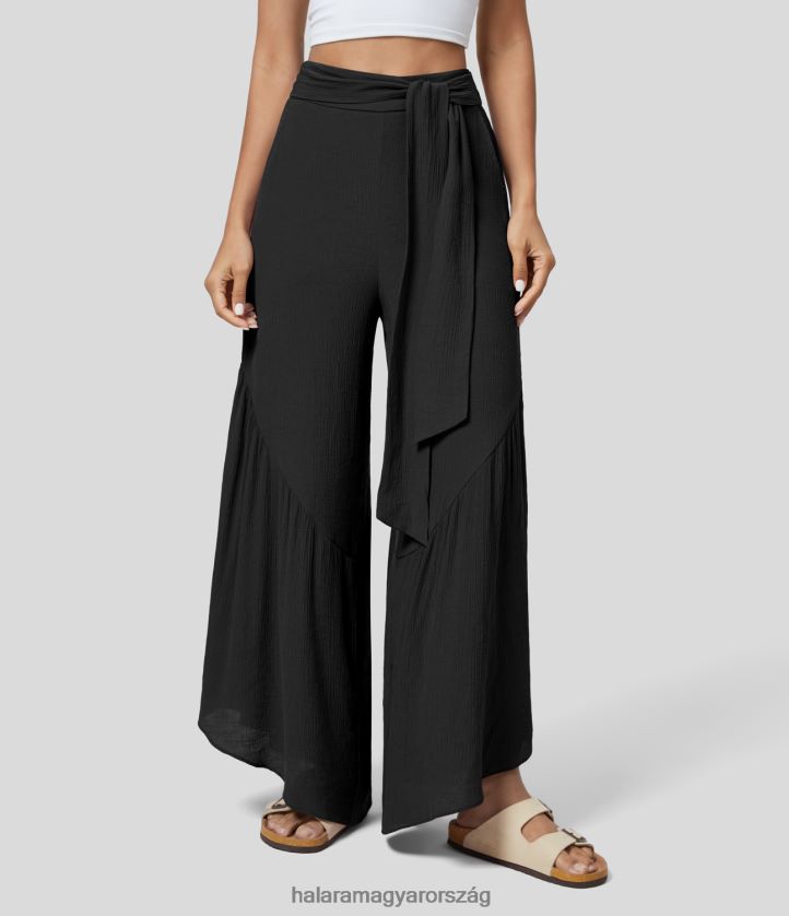 ruházat Halara magas derekú nyakkendő elöl cipzáras oldalzseb széles szárú, lefutó alkalmi nadrág fekete nők 8FPF80172