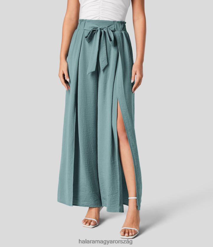 ruházat Halara magas derekú nyakkendő elöl plexi hasított széles szárú flowy palazzo alkalmi nadrág reggeli harmatzöld nők 8FPF80161