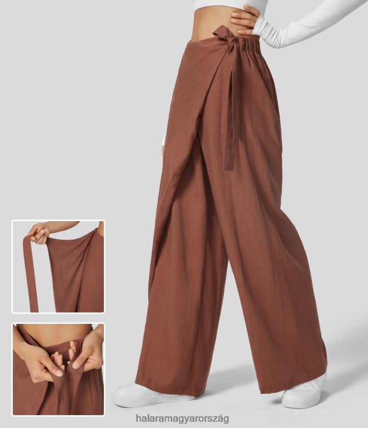 ruházat Halara magas derekú nyakkendős oldalzseb egyenes szárú, lezser, alkalmi vászonnadrág juharszirup nők 8FPF80449