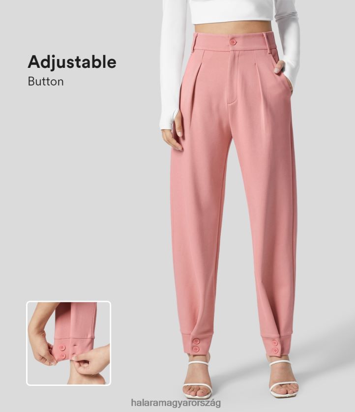 ruházat Halara magas derekú oldalzseb állítható, gombos szegélyű munkakúpos nadrág őszibarackvirág rózsaszín nők 8FPF80402