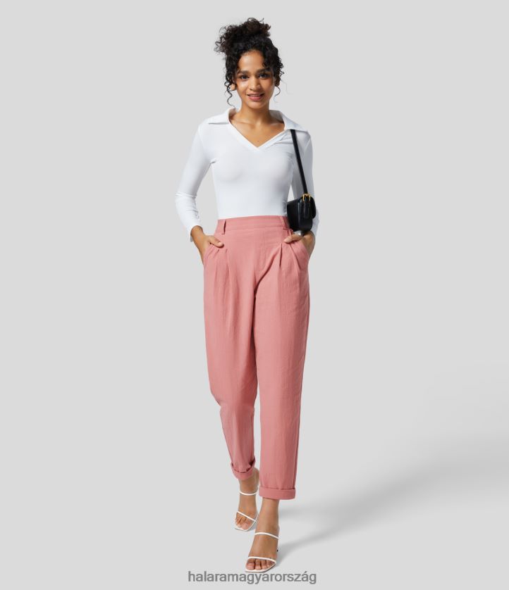 ruházat Halara magas derekú oldalzseb szűkülő munka pamut öltöny nadrág rozetta nők 8FPF80408