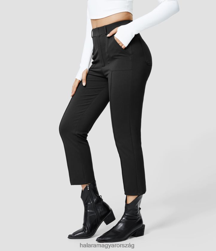 ruházat Halara magas derekú, több zsebes, szúrós varrású munkás capri nadrág fekete nők 8FPF80418