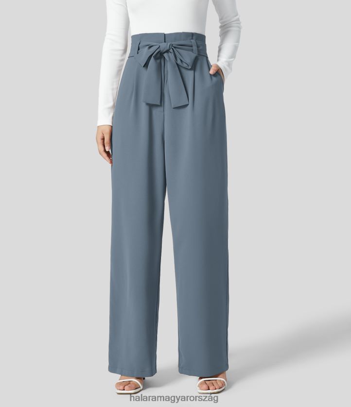 ruházat Halara papírzacskó magas derekú öves oldalzseb széles szárú munkaruha nadrág mélytengeri szürke kék nők 8FPF80127