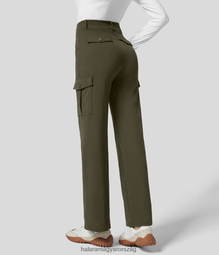 ruházat Halara softlyzero eco magas derekú gombos cipzáros több zsebes alkalmi cargo nadrág magányos fenyőzöld nők 8FPF80275