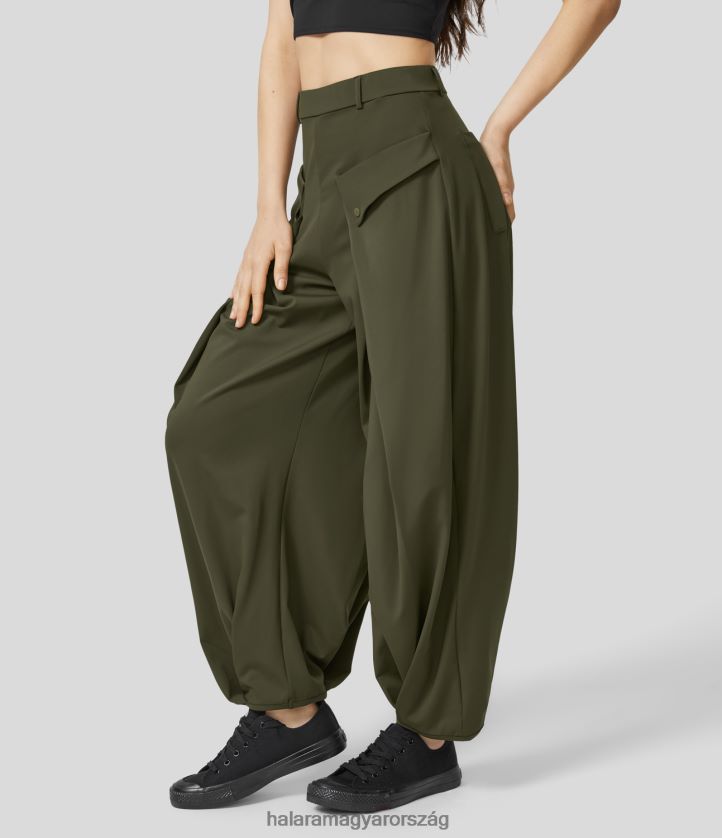 ruházat Halara softlyzero eco magas derekú, több zsebes crossover alkalmi lámpás nadrág magányos fenyőzöld nők 8FPF80464
