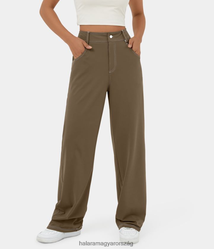 ruházat Halara softlyzero légies, magas derekú gombos cipzáros több zseb egyenes szárú cool touch alkalmi nadrág gesztenyebarna nők 8FPF80475