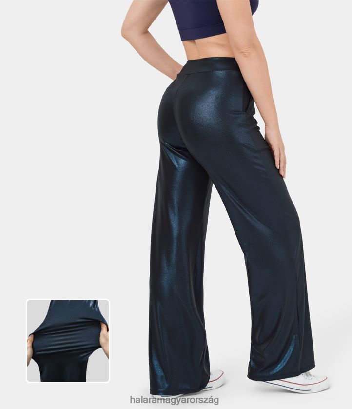 ruházat Halara softlyzero műbőr középső oldalsó zsebfóliamintás sztreccs széles szárú jóganadrág fényes éjkék nők 8FPF80180
