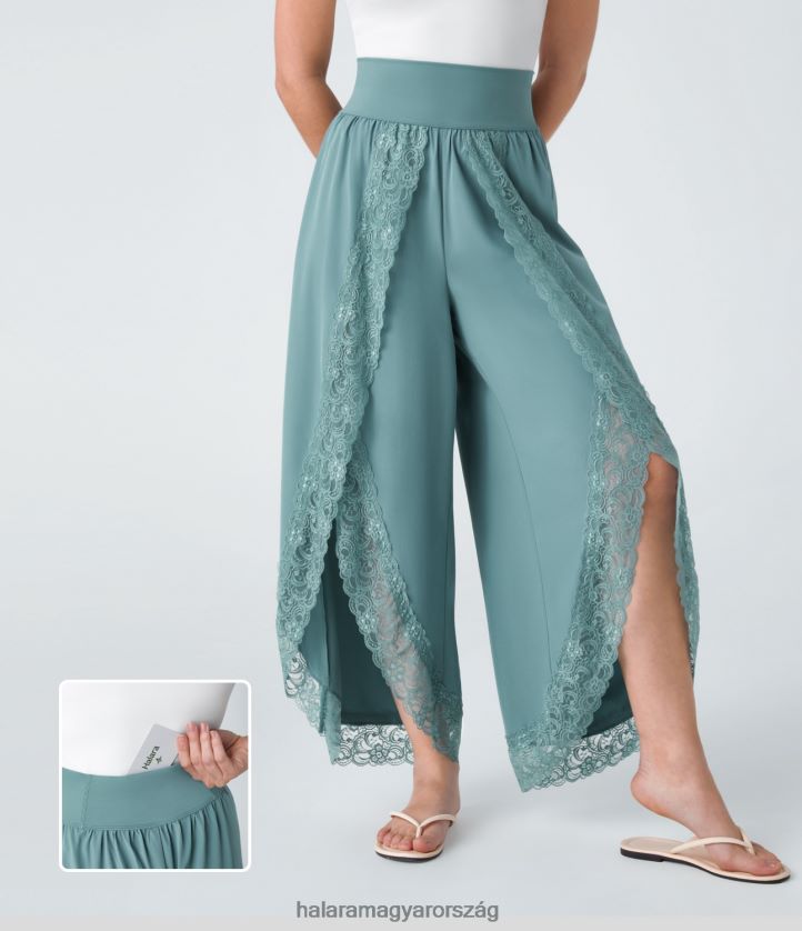 ruházat Halara szellős, magas derekú hátsó derékpánt zseb palazzo flowy hasított csipke széles szárú gyorsan száradó alkalmi nadrág eredeti nők 8FPF80230