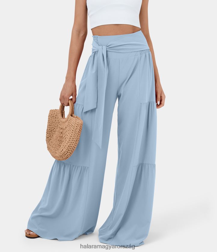 ruházat Halara szellős, magas derekú, ráncolt nyakkendő elöl és hátul, finomított széles szárú, gyorsan száradó alkalmi nadrág vékony jégkék nők 8FPF80123