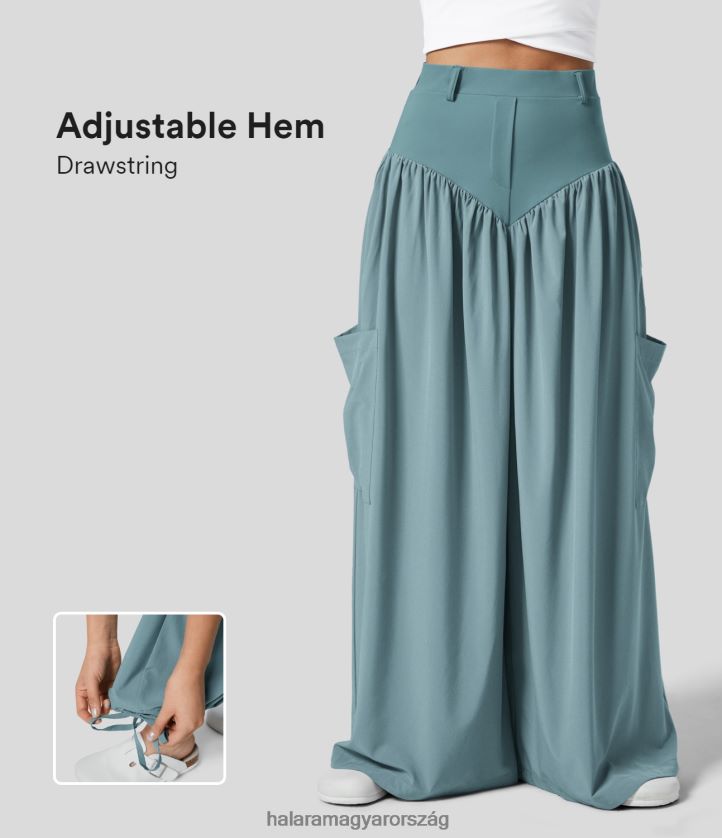 ruházat Halara szellős, magas derekú, több zsebes, állítható húzózsinóros szegély széles szárú gyorsan száradó alkalmi lámpás nadrág kő kék nők 8FPF80208