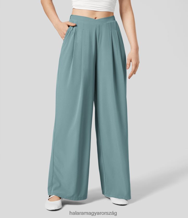 ruházat Halara szellős, magas derekú, v alakú, vékony oldalzseb széles szárú palazzo gyorsan száradó alkalmi nadrág kő kék nők 8FPF80229