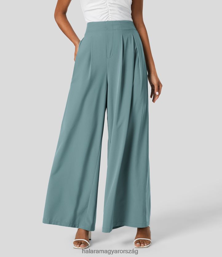 ruházat Halara szellős, magas derekú, vékony oldalzseb, ráncolt széles szárú, masszív palazzo gyorsan száradó alkalmi nadrág kő kék nők 8FPF80154