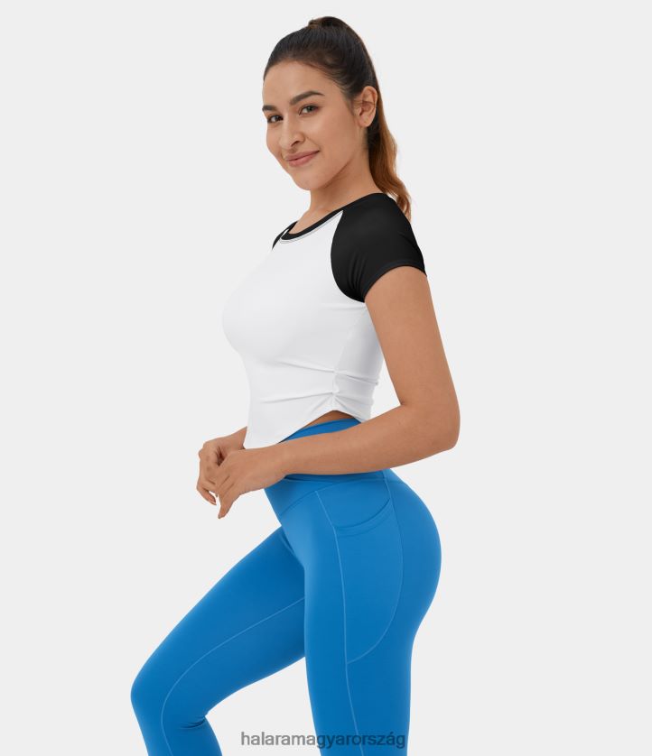 ruházat Halara softlyzero légies színű blokk domború ívelt szegély vágott hideg érintés alkalmi póló fekete nők 8FPF801662