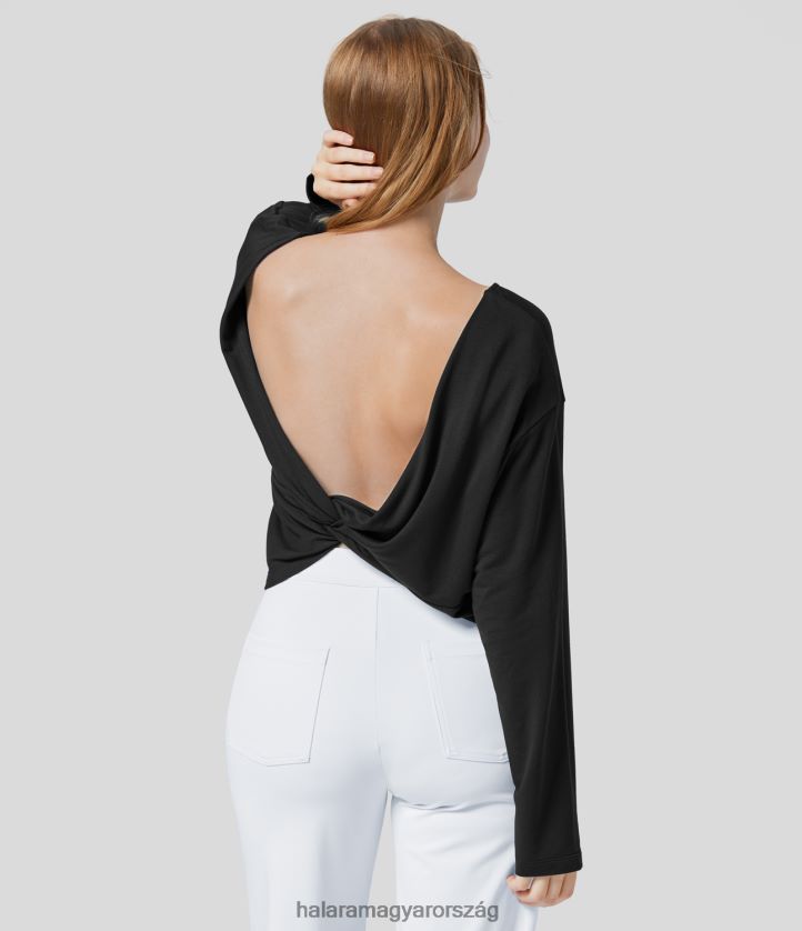 ruházat Halara csónaknyakú hosszú ujjú csavart tömör alkalmi pulóver fekete nők 8FPF802023