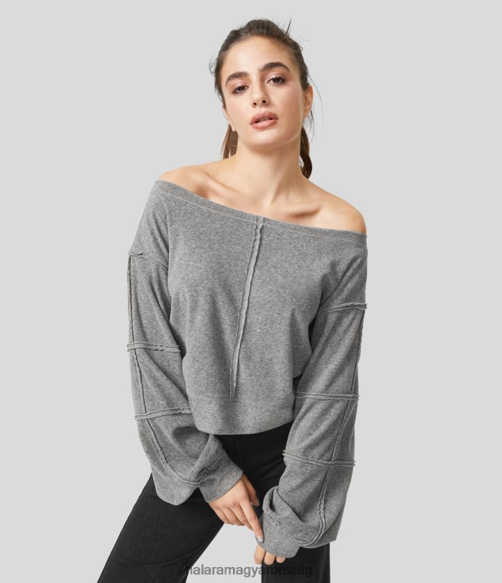 ruházat Halara csónaknyakú püspökujj nyers díszítésű alkalmi pulóver sötét foltos szürke nők 8FPF801999